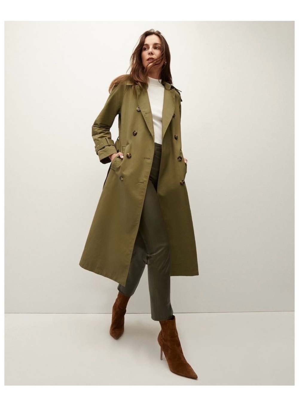 Veronica Beard Olive Green Double-Breasted Trench Coat
